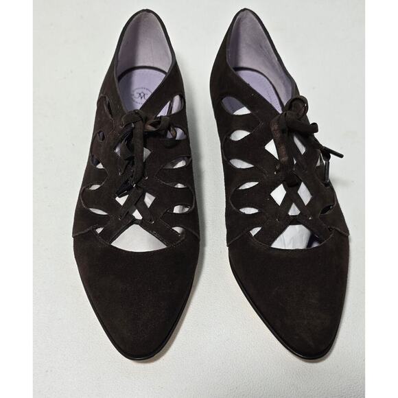 Johnston & Murphy Brown Suede Lace-Up Cut-Out Pointed Toe Flats Sz 9 NEW - Picture 2 of 10
